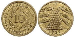 10 Pfennig / 10 Reichpfennig Repubblica di Weimar (1918-1933) Ottone 