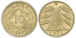 10 Pfennig / 10 Reichpfennig Repubblica di Weimar (1918-1933) Ottone 