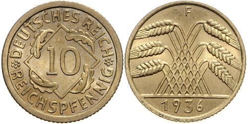 10 Pfennig / 10 Reichpfennig Repubblica di Weimar (1918-1933) Ottone 