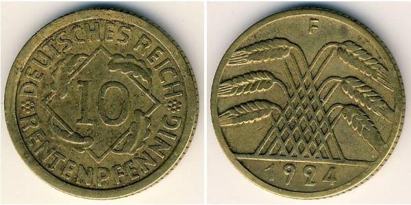 10 Pfennig / 10 Reichpfennig 魏瑪共和國 (1919 - 1933) 黃銅 