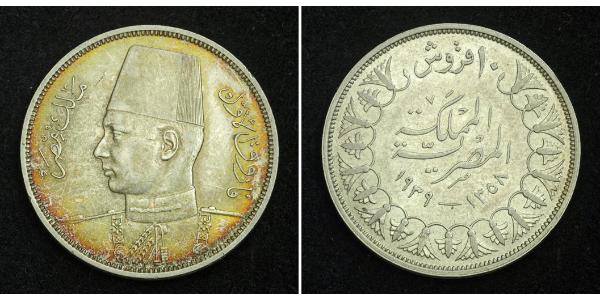 10 Piastre 埃及王國 (1922 - 1953) 銀 Farouk I of Egypt (1920 - 1965)