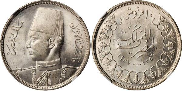 10 Piastre 埃及王國 (1922 - 1953) 銀 Farouk I of Egypt (1920 - 1965)