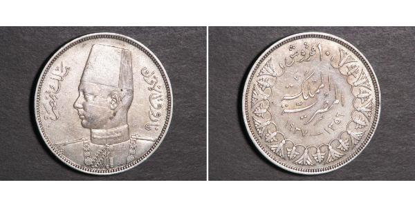 10 Piastre 埃及王國 (1922 - 1953) 銀 Farouk I of Egypt (1920 - 1965)