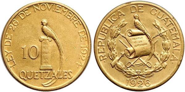 10 Quetzal Republic of Guatemala (1838 - ) Gold 