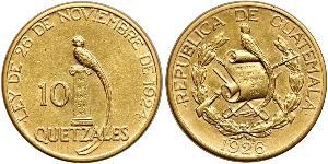 10 Quetzal República de Guatemala (1838 - ) Gold 