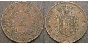 10 Reis Kingdom of Portugal (1139-1910) Kupfer Maria II. von Portugal (1819-1853)