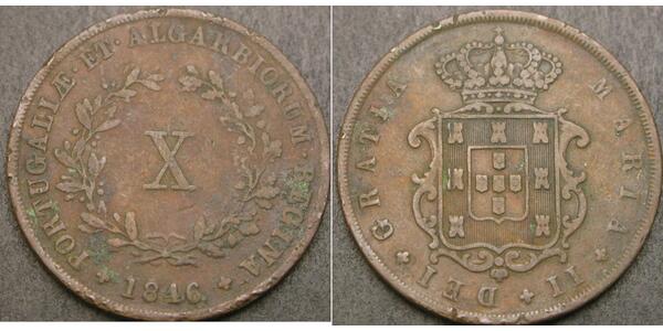10 Reis Kingdom of Portugal (1139-1910) Kupfer Maria II. von Portugal (1819-1853)