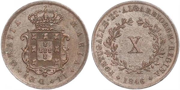 10 Reis 葡萄牙王國 (1139 - 1910) 銅 Maria II of Portugal (1819-1853)