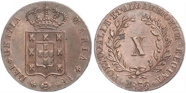 10 Reis 葡萄牙王國 (1139 - 1910) 銅 Maria II of Portugal (1819-1853)