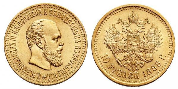 10 Ruble 俄罗斯帝国 (1721 - 1917) 金 亚历山大三世 (俄国) (1845 -1894)