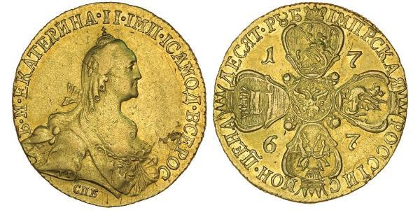 10 Rublo Imperio ruso (1720-1917) Oro Catalina II (1729-1796)
