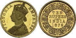 10 Rupee Raj Britannico (1858-1947) Oro Vittoria (1819 - 1901)