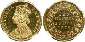 10 Rupee Raj Britannico (1858-1947) Oro Vittoria (1819 - 1901)