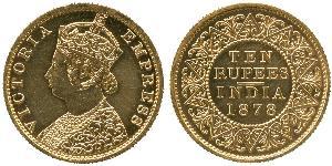 10 Rupee Raj Britannico (1858-1947) Oro Vittoria (1819 - 1901)