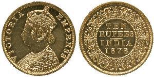 10 Rupee Raj Británico (1858-1947) Oro Victoria (1819 - 1901)