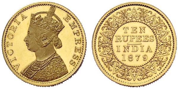 10 Rupee Raj Británico (1858-1947) Oro Victoria (1819 - 1901)