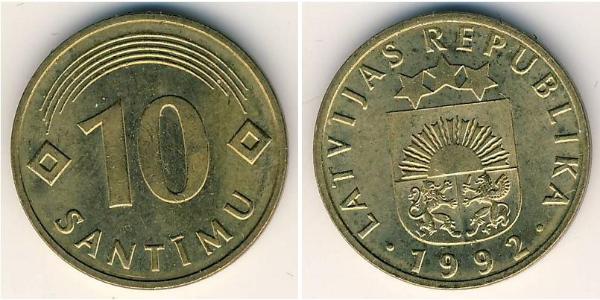 10 Santims Letonia (1991 - ) Latón 