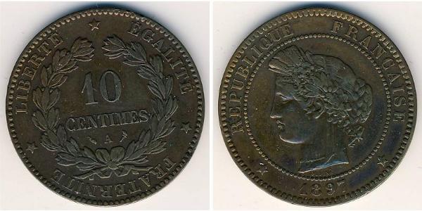 10 Sent Tercera República Francesa (1870-1940)  Bronce 