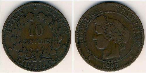 10 Sent Terza Repubblica francese (1870-1940)  Bronzo 
