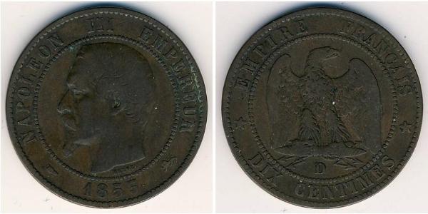 10 Sent Second French Empire (1852-1870) Copper Napoleon III (1808-1873)