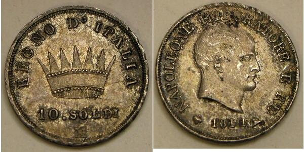 10 Soldo Reino de Italia (1805–1814) Plata Napoleón Bonaparte(1769 - 1821)