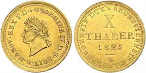 10 Thaler 联邦州 (德国) 金 喬治四世 (1762-1830)