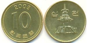 10 Won Corea del Nord Ottone 