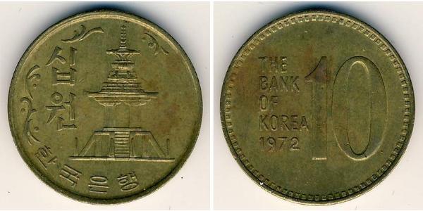 10 Won Corea del Sud Ottone 