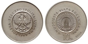 10 Zloty Volksrepublik Polen (1952-1990) Kupfer/Nickel 