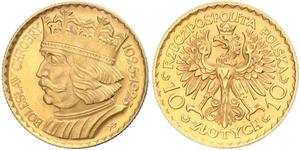 10 Zloty Segunda República Polaca (1918 - 1939) Oro 