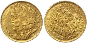 10 Zloty Segunda República Polaca (1918 - 1939) Oro 