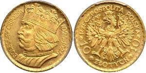 10 Zloty Segunda República Polaca (1918 - 1939) Oro 