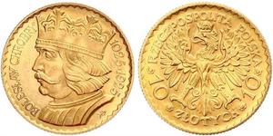 10 Zloty Segunda República Polaca (1918 - 1939) Oro 