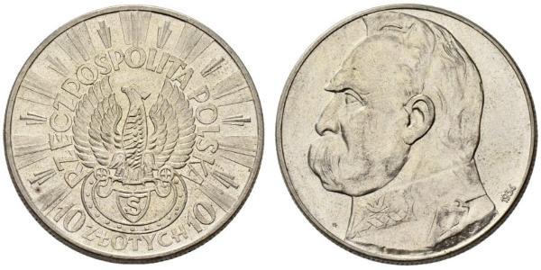 10 Zloty Segunda República Polaca (1918 - 1939) Plata Józef Piłsudski