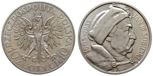 10 Zloty Segunda República Polaca (1918 - 1939) / Polonia Plata Juan III Sobieski (1629-1696)