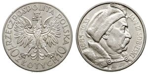 10 Zloty Segunda República Polaca (1918 - 1939) / Polonia Plata Juan III Sobieski (1629-1696)