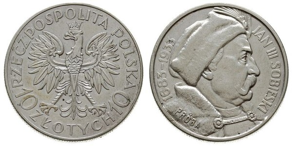 10 Zloty Segunda República Polaca (1918 - 1939) / Polonia Plata Juan III Sobieski (1629-1696)