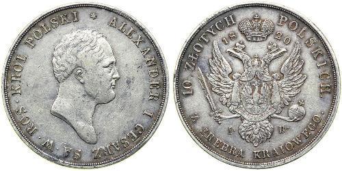 10 Zloty Zarato de Polonia (1815-1915) Plata Alejandro I (1777-1825)