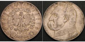 10 Zloty 波兰第二共和国 (1918 - 1939) 銀 约瑟夫·毕苏斯基