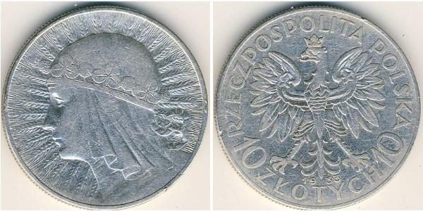 10 Zloty 波兰第二共和国 (1918 - 1939) 銀 雅德维加 (波兰国王)