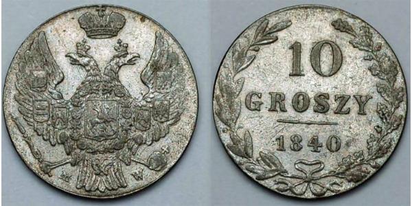 10 Грош Царство Польское (1815-1915) / Российская империя (1720-1917) Серебро Николай I (1796-1855)