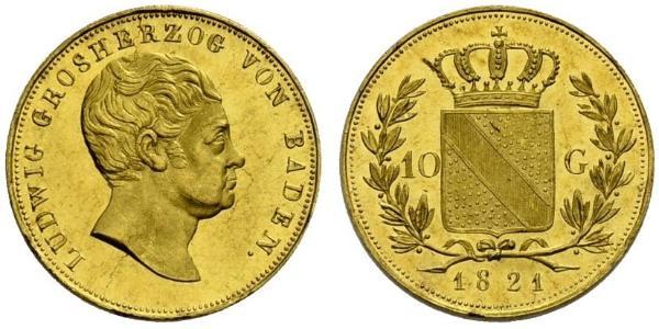 10 Гульден Велике герцогство Баден (1806-1918) Золото Louis I, Grand Duke of Baden (1763 - 1830)