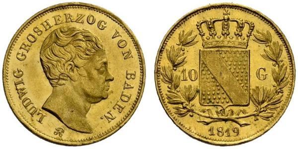 10 Гульден Велике герцогство Баден (1806-1918) Золото Louis I, Grand Duke of Baden (1763 - 1830)