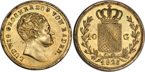 10 Гульден Велике герцогство Баден (1806-1918) Золото Louis I, Grand Duke of Baden (1763 - 1830)