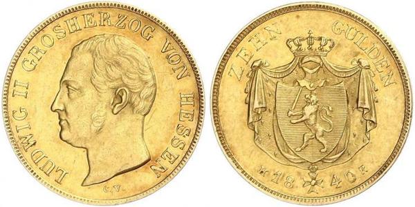 10 Гульден Великое герцогство Гессен (1806 - 1918) Золото Людвиг II (великий герцог Гессенский)