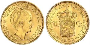 10 Гульден Королевство Нидерланды (1815 - ) Золото Вильгельмина(1880 - 1962)
