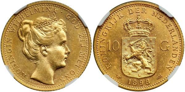 10 Гульден Королевство Нидерланды (1815 - ) Золото Вильгельмина(1880 - 1962)