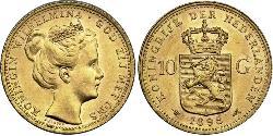10 Гульден Королівство Нідерланди (1815 - ) Золото Вільгельміна (королева Нідерландів)(1880 - 1962)
