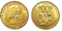 10 Гульден Королівство Нідерланди (1815 - ) Золото Вільгельміна (королева Нідерландів)(1880 - 1962)