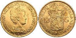 10 Гульден Королівство Нідерланди (1815 - ) Золото Вільгельміна (королева Нідерландів)(1880 - 1962)